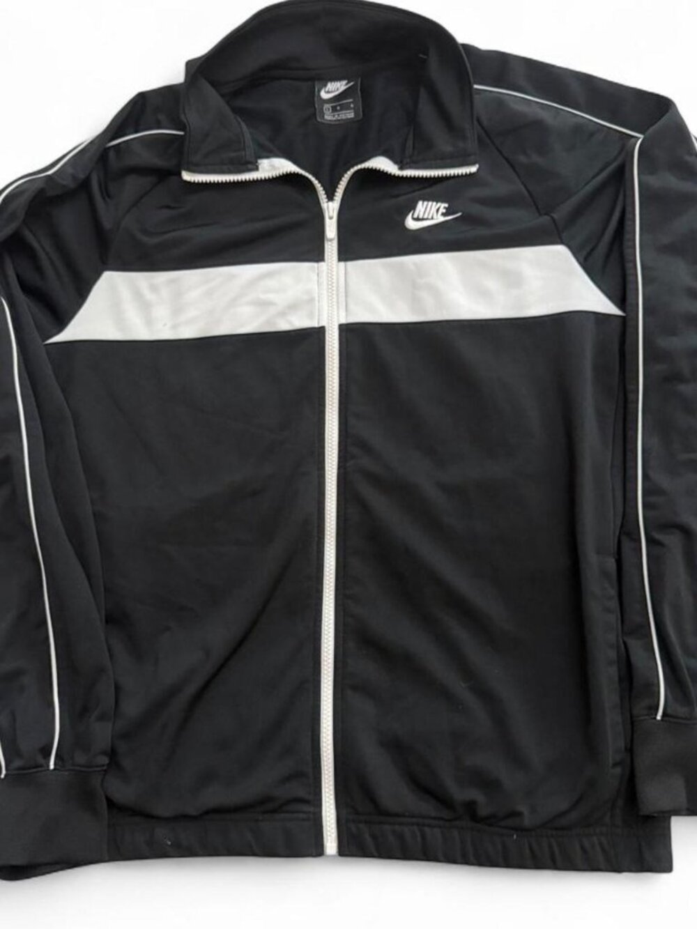 Vintage Nike Full-Zip Track Jacket Men’s Size L Black White Piping Chest Stripe